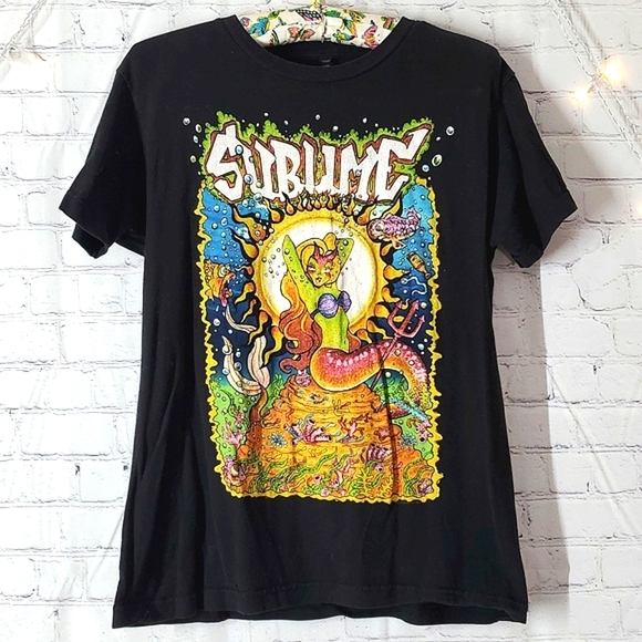 Sublime Tops - Y2K Sublime Reggae Mermaid Tattoo Style Art Graphic Print Tshirt Womens Size M